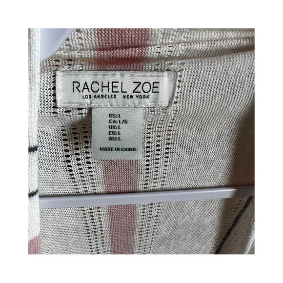 Rachel Zoe Women's Large Pink and Gray Striped Lightweight Cardigan - Picture 7 of 8